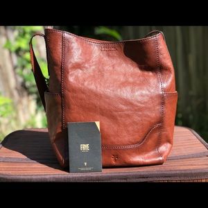 Frye Leather Side Pocket Hobo Cognac DB323